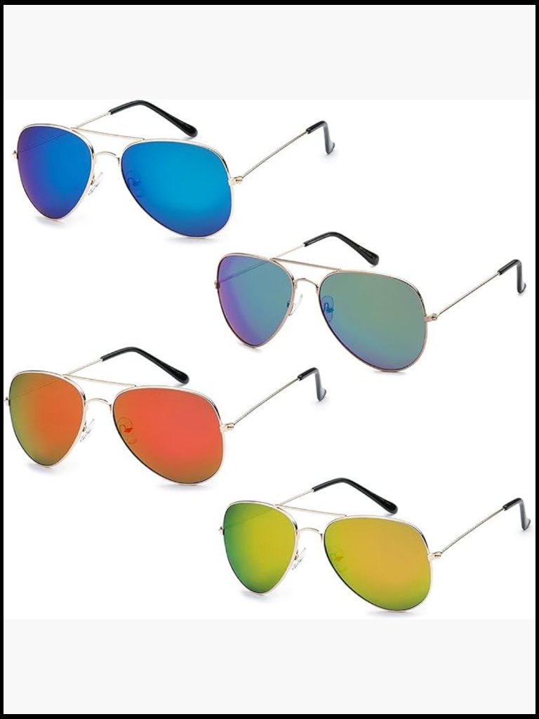 Metal Frame Aviator Sunglasses With Uv Protection - Pack Of 4